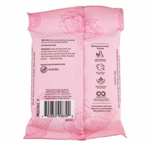 Burt's Bees Micellar Facial Towelettes, Rose Water, 10 Ct Perspective: back