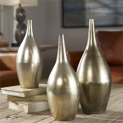 Uttermost Rajata Contemporary Metal Vases in Silver (Set of 3) Perspective: back