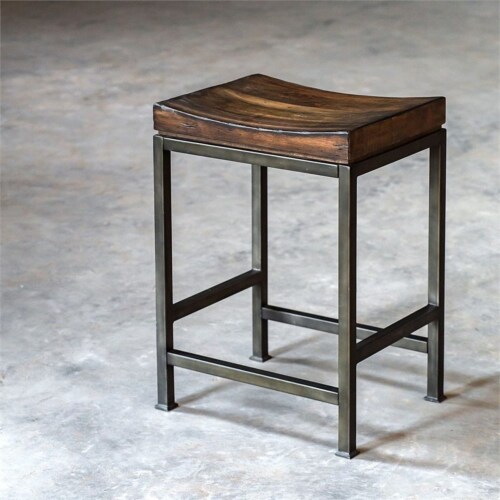 Uttermost Beck 24 Wood and Metal Counter Stool in Walnut and Brushed Steel Perspective: back