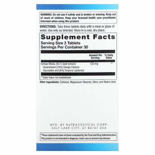 Body Gold Ginkoba Brain Formula Tablets Perspective: back