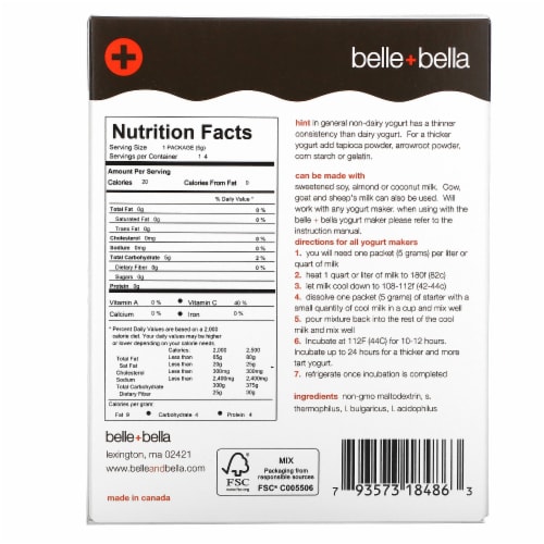 Belle bella non dairy yogurt starter 4 packets 5 g each 4 count