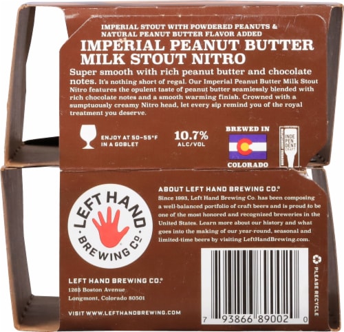 Left Hand Brewing Co. Imperial Peanut Butter Milk Stout Nitro Craft Beer Perspective: back
