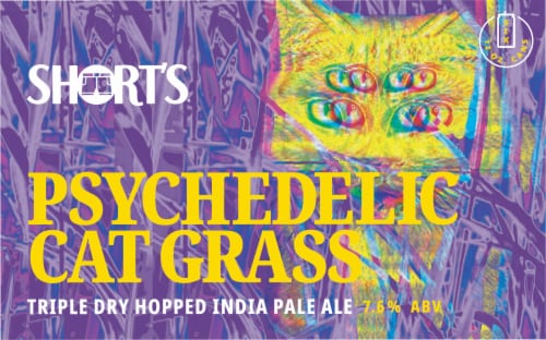 Short's Brewing Co. Psychedelic Cat Grass Triple Dry Hopped IPA Craft Beer Perspective: back