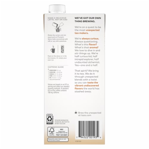 Tazo® Golden Turmeric Latte Herbal Tea Concentrate Perspective: back