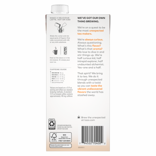 Tazo® Organic Chai Latte Black Tea Concentrate Perspective: back