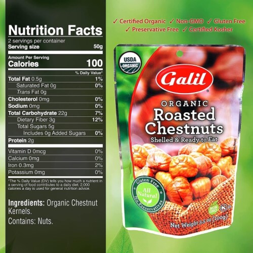Galil® Organic Shelled Roasted Chestnuts Perspective: back