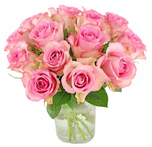 Coming Up Roses Fresh Flower Arrangement In Glass Vase 16 stems Perspective: back