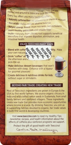 Teeccino Caffine Free Mediterranean Blend Vanilla Nut Medium Roast Herbal Ground Coffee Perspective: back