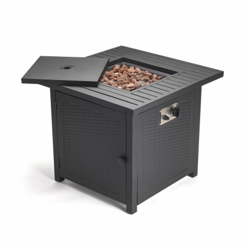 28  Outdoor Propane Gas Fire Pit With Cover & Lava Rock, Camping, Patio Perspective: back