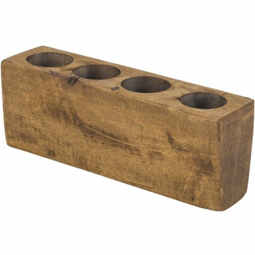 Luxury Living 4-Hole Rustic Wooden Sugar Mold Candle Holder in Pecan Brown Perspective: back