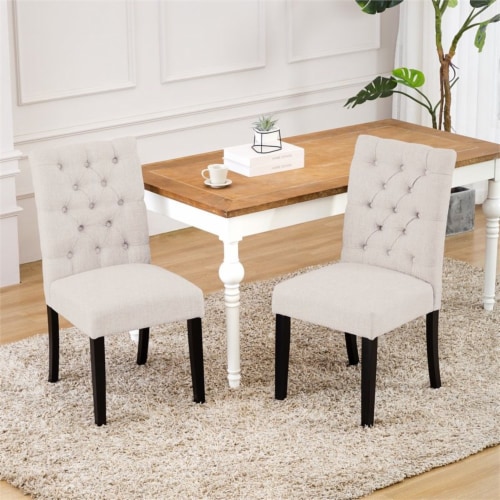 Costaelm Jameson Fabric Tufted Dining Side Chair in Beige Perspective: back