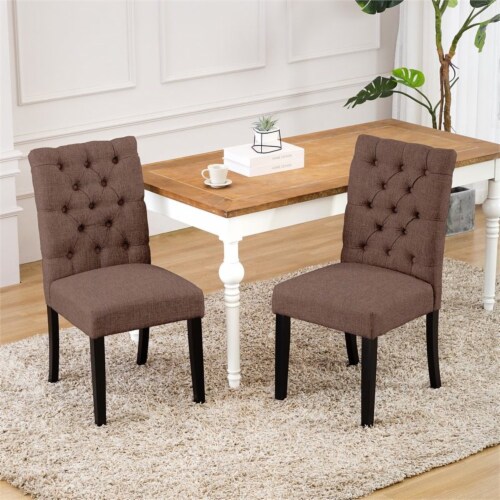 Costaelm Jameson Fabric Tufted Dining Side Chair 2 Pc Set in Brown Perspective: back