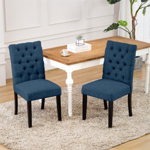 Costaelm Jameson Fabric Tufted Dining Side Chair 2 Pc Set in Blue Perspective: back