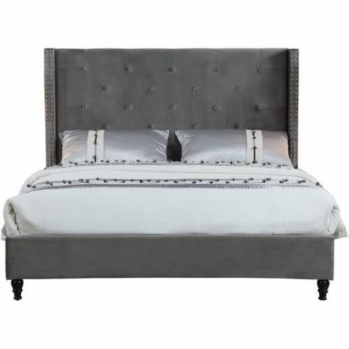 Best Master Furniture Valentina Velvet Platform California King Bed in Gray Perspective: back