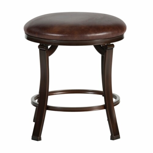 Hillsdale Hastings Faux Leather Backless Vanity Stool in Antique Bronze/Brown Perspective: back