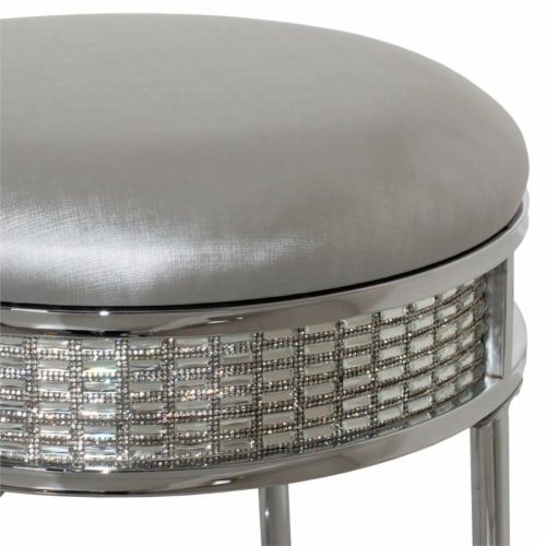 Hillsdale Venice Diamond Band Fabric Upholstered Backless Vanity Stool in Chrome Perspective: back