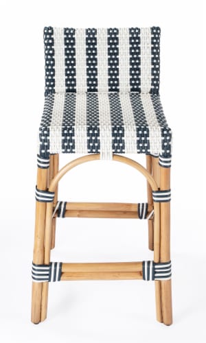 Butler Serienna Blue and White Rattan Low Back Counter Stool Perspective: back