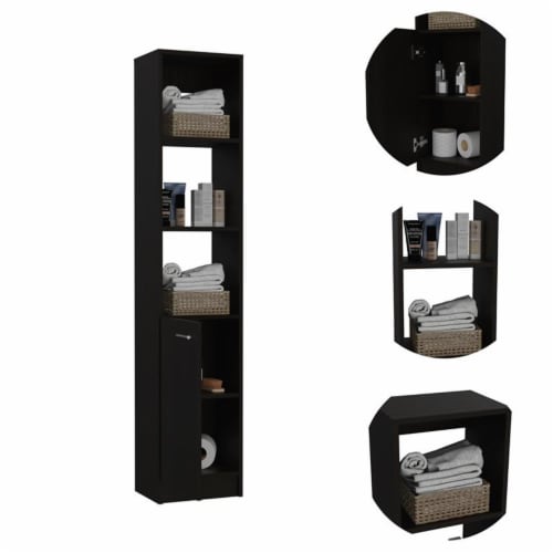 TUHOME Black Modern Engineered Wood Malaga 63  One-Door Linen Cabinet Perspective: back