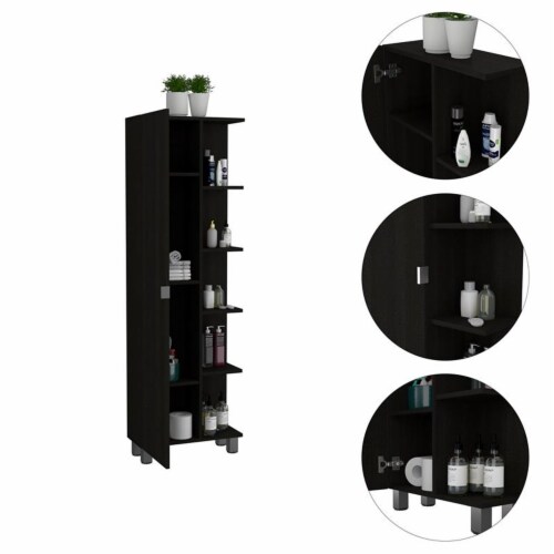 Tuhome Furniture Urano 62  Linen Cabinet with Open Storage in Black Perspective: back