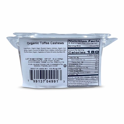 It's Delish® Organic Toffee Cashews Tub Perspective: back