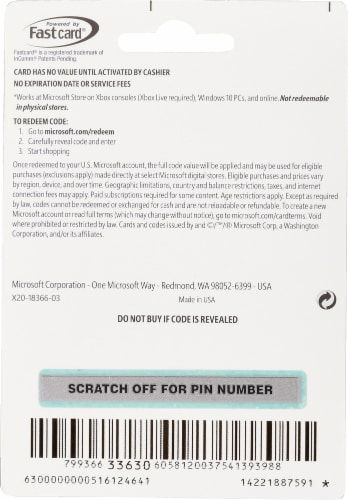 Xbox $50 Gift Card Perspective: back