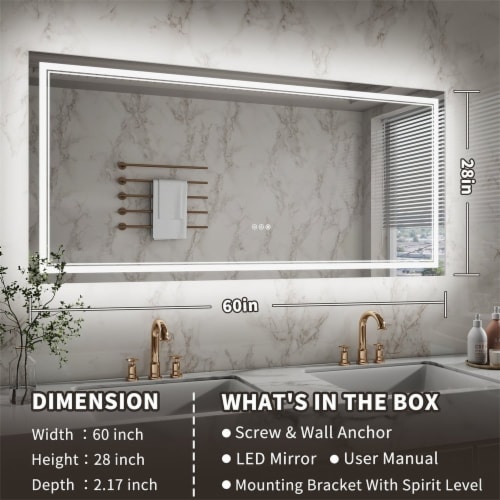Linea Led Heated Bathroom Mirror 60 W X 28 H Anti Fog Dimmable Backlit Glass 60 x 28 H Dillons Food Stores