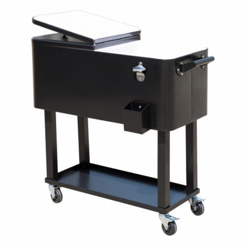 80Qt Outdoor Rolling Cooler Cart Ice Beer Beverage Chest Party Portable Black Perspective: back