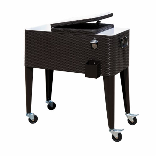 80Qt Outdoor Rolling Cooler Cart Ice Beer Beverage Chest Party Portable Brown Perspective: back