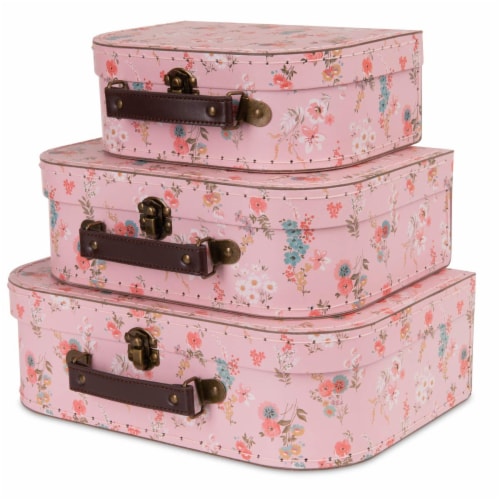 Jewelkeeper Pink Floral Paperboard Suitcases, Set of 3 Perspective: back
