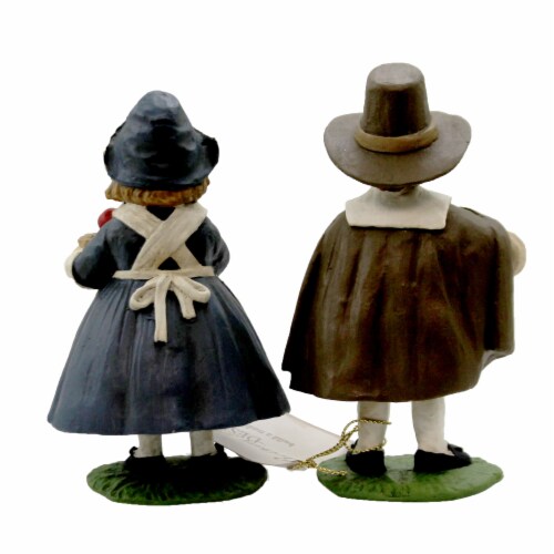 Thanksgiving Pilgrim Kids Polyresin Pumpkin Apples Td6064 Perspective: back
