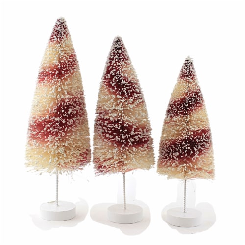 Christmas Candy Cane Bottle Brush Trees Set Of Three Snow Glittered Lc0691 Perspective: back
