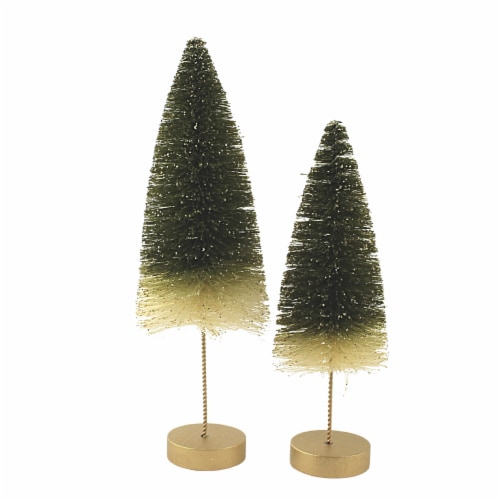 Christmas Red/Green Bottle Brush Trees Plastic Gold Glittered Two -Toned Lc0693 Perspective: back