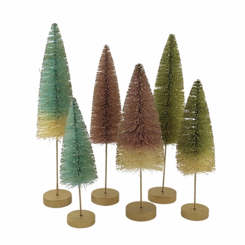 Christmas Pastel Forest Bottle Brush Tree Plastic Gold Glittered Lc0694 Perspective: back