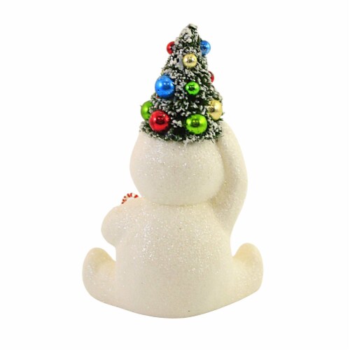 Christmas Retro Candy Cane Snowman W/Tree Polyresin Bottle Brush Tree Tj1354 Perspective: back