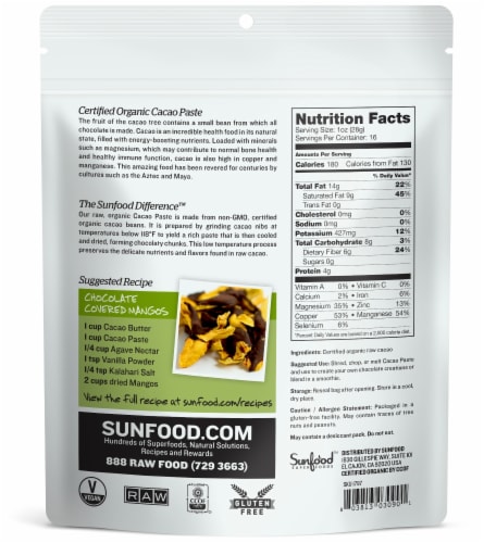 Sunfood Organic Cacao Paste Perspective: back