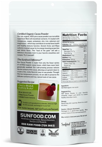 Sunfood Organic Cacao Powder Perspective: back