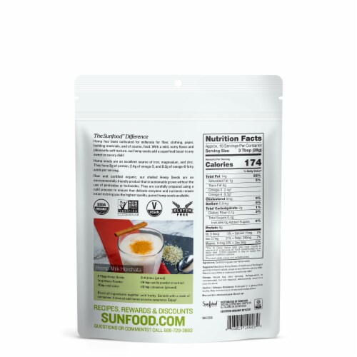 Sunfood Raw Organic Shelled Hemp Seeds Perspective: back