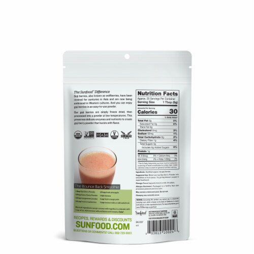 Sunfood™ Raw Organic Goji Berry Powder Perspective: back
