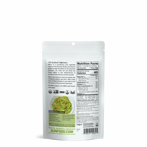 Sunfood Raw Organic Maca Powder Perspective: back