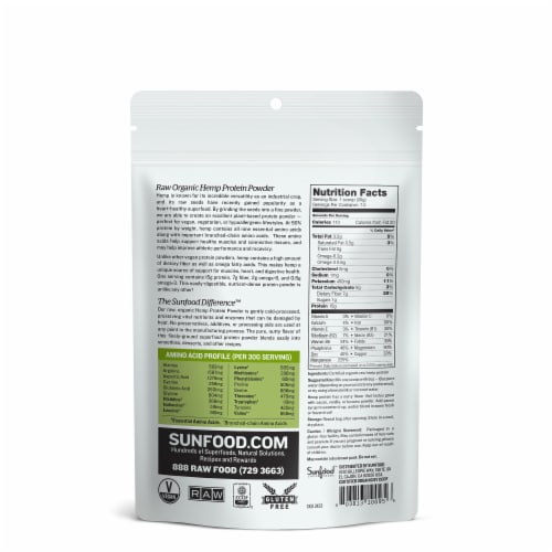 Sunfood Raw Organic Gluten Free Hemp Protein Perspective: back
