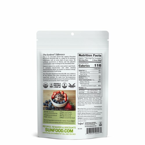 SunFood Organic Gluten Free Chocolate Superfood Smoothie Mix Perspective: back