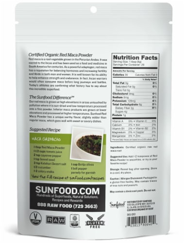 Sunfood Raw Organic Red Maca Powder Perspective: back