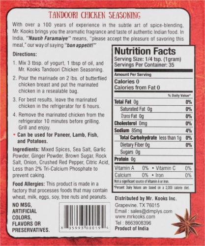 Mr. Kook's® Fiery Tandoori Indian Spice Rub Perspective: back