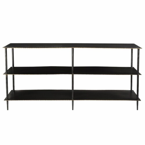 Noah 3-Tier Forged Cast Iron Media Console in Black with Acid Etched Top Perspective: back