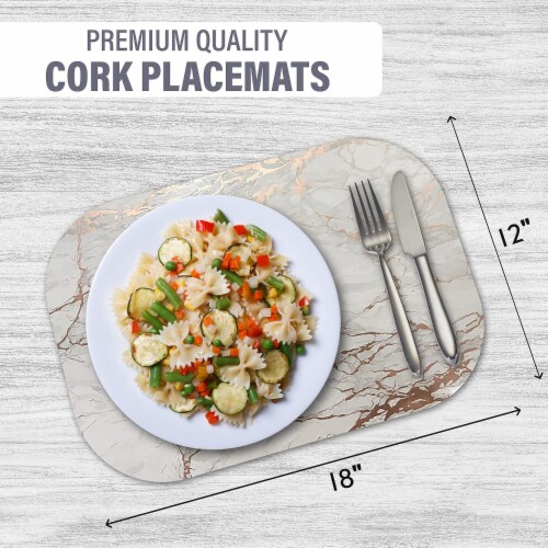 Dainty Home Marble Cork Foil Printed Marble Granite Designed Thick Cork Placemats, 12" x 18
