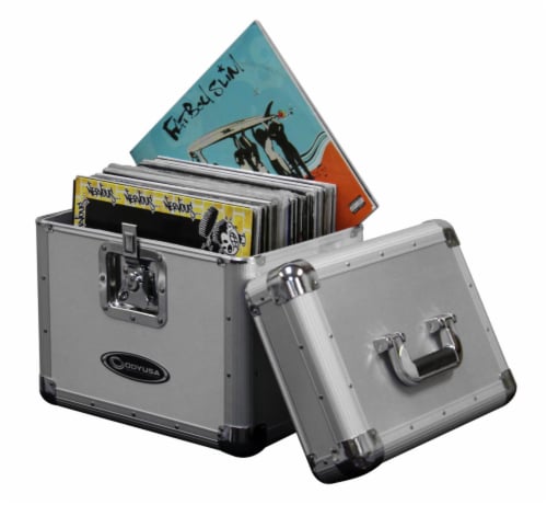 Odyssey KROM Series Record Utility Case for 70 12  Vinyl Records & LPs, Silver Perspective: back