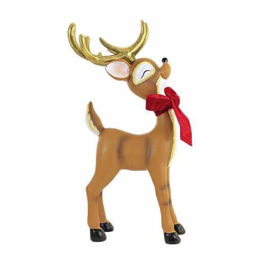 Christmas Retro Deer With Scarf Polyresin Velveteen Bow 2929408 Perspective: back
