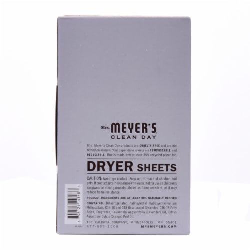 Mrs. Meyer's Clean Day Lavender Dryer Sheets Perspective: back