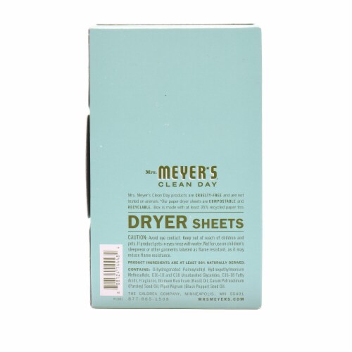 Mrs. Meyer's Clean Day Basil Scent Dryer Sheets Perspective: back