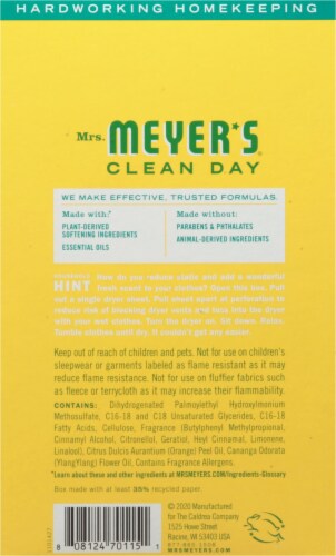Mrs. Meyer's Clean Day Honeysuckle Dryer Sheets Perspective: back